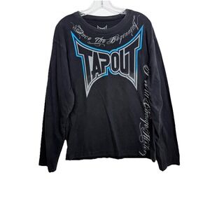 Vintage Y2K Tapout Grunge Streetwear Mens XL Black Long Sleeve T-Shirt Faded
